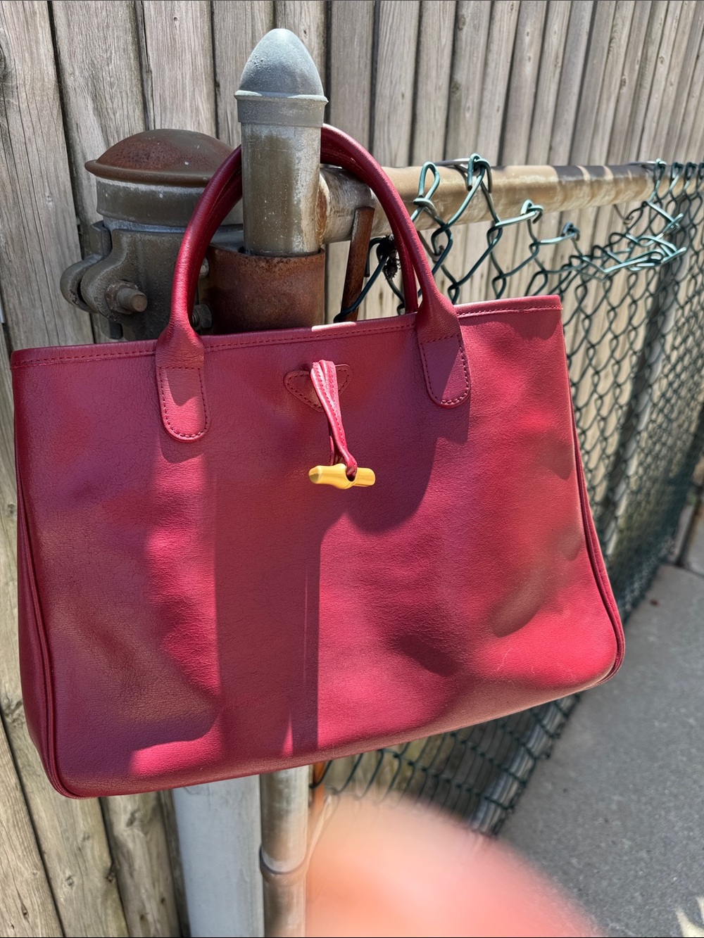 Longchamp Red Russo Leather Tote with Bamboo inspired Toggle closure - Picture 11 of 15